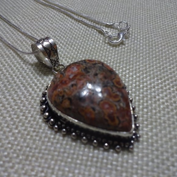 Natural "BRECCIATED JASPER" Handmade Sterling Pendant/Chain #376B - Picture 1 of 3